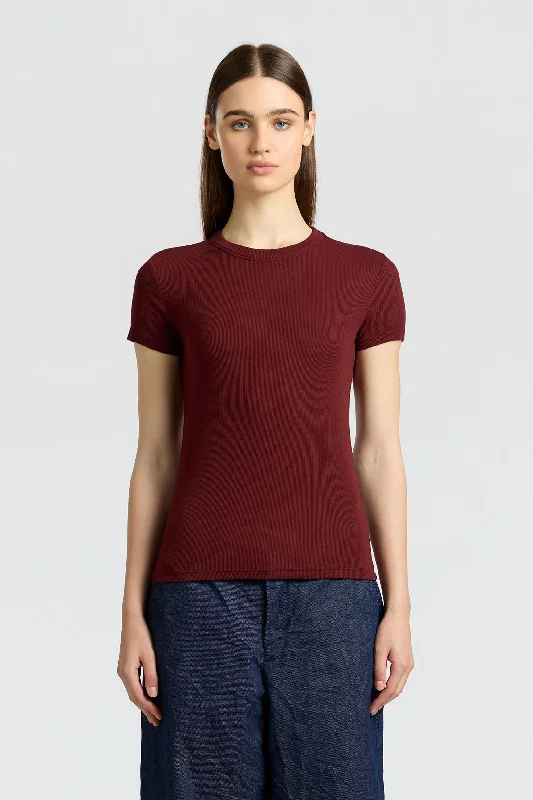 ribbed knit short sleeve t-shirts for women -Verona Tee