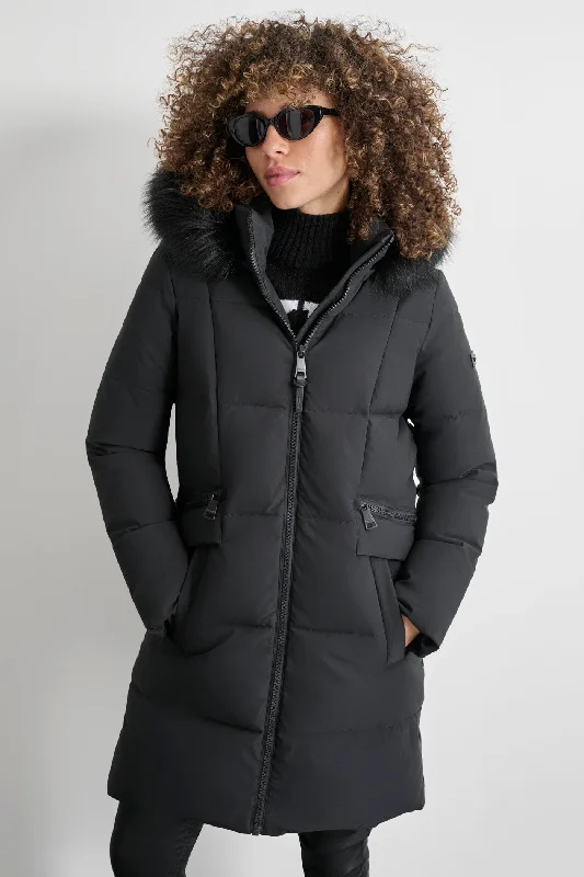 warm down coat for women -Long Puffer With Double Pockets