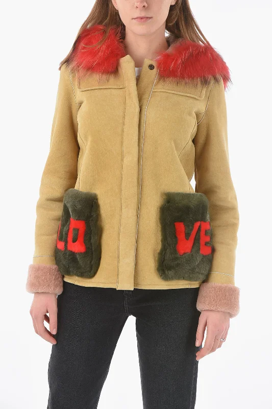 zip-up casual anorak jacket for women -History Repeats Shearling Jacket with Real Fur Pockets