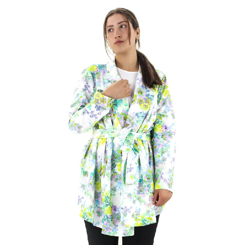 stylish fleece-lined coat for women -Women's Floral Blazer With Blet,Multi