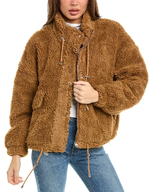 luxury faux fur coat for women -Stella + Lorenzo Teddy Fleece Jacket