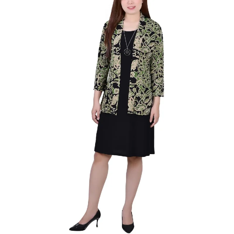 ladies' cashmere overcoat -NY Collection Womens Petites Knit Printed Open-Front Blazer