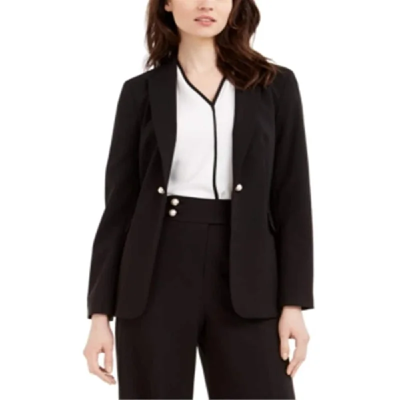 casual linen jacket for women -Calvin Klein Women's Imitation Pearl Open Front Jacket Black Size 2