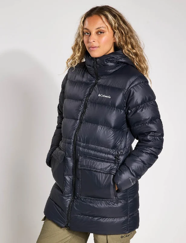 ladies' cashmere overcoat -Harmony Falls Hooded Mid Down Jacket - Black