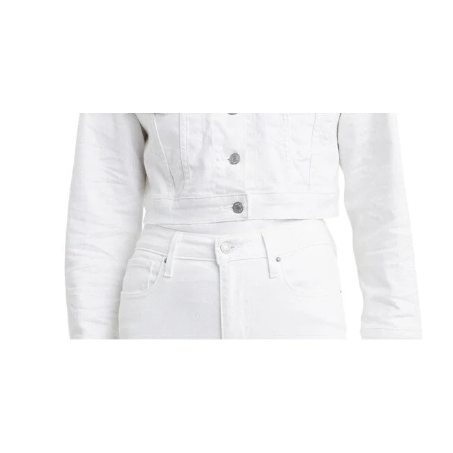 sleek minimalist coat for women -Levi's Women's Limited Cropped Denim Trucker Jacket White Size X-Small