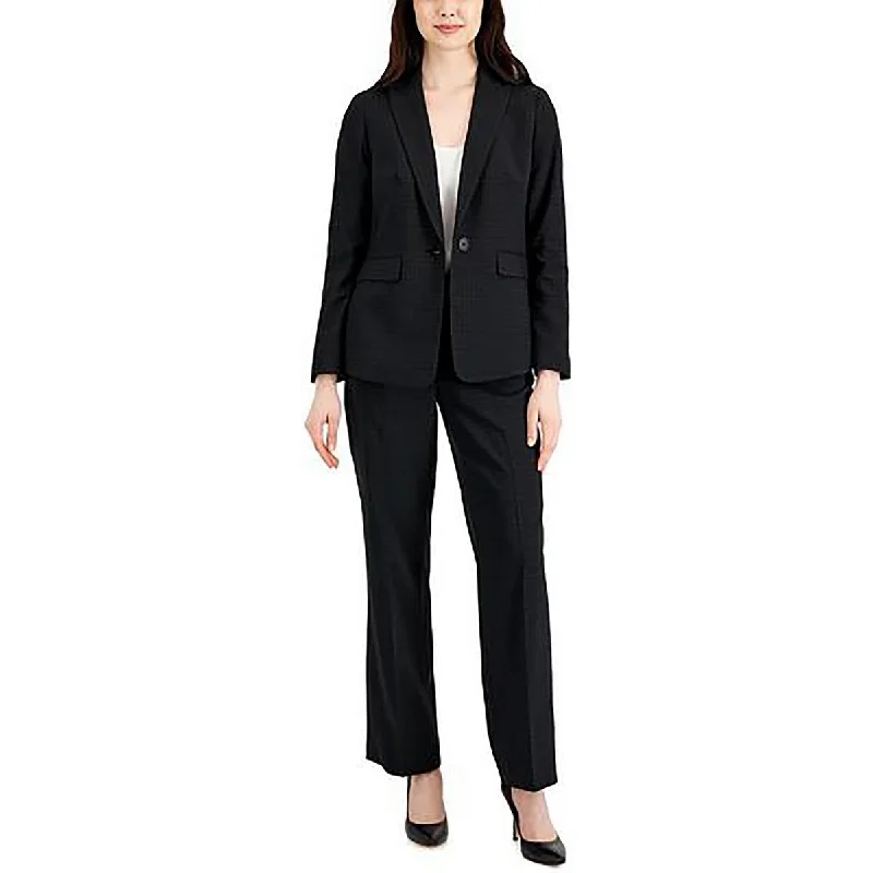 women's double-breasted coat -Le Suit Womens Heathered Work Wear One-Button Blazer