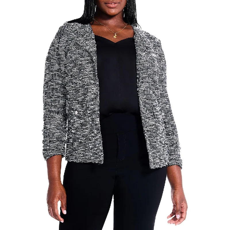 ladies' faux suede jacket -Nic + Zoe Womens Starry Sky Tweed Work Wear Open-Front Blazer