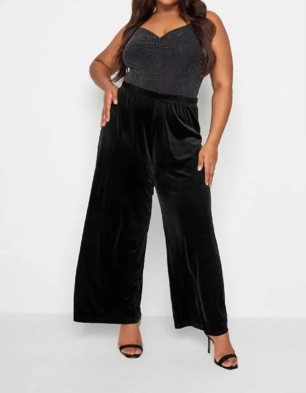 ladies' low-rise stretch jeans -Velvet Wide Leg Pants In Black