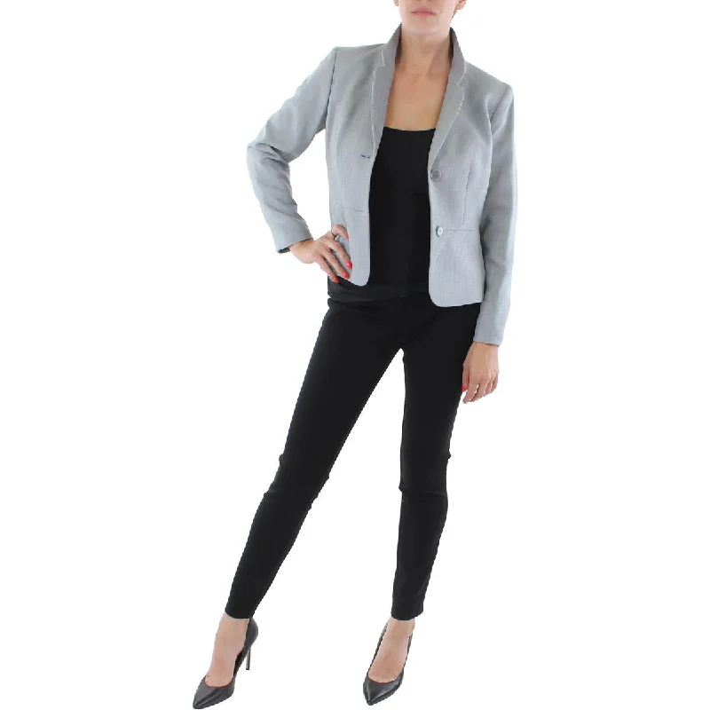 women's classic pea coat -Le Suit Womens Petites Woven Herringbone Two-Button Blazer