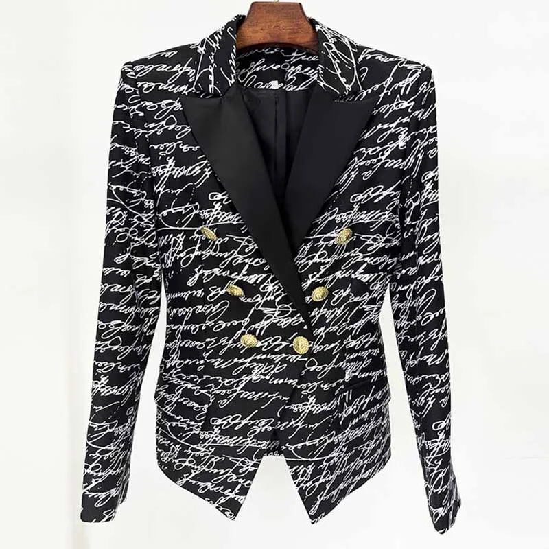 women's double-breasted coat -6-button Jacket with Love Letter Print Blazer