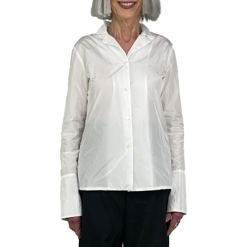 ladies' button-up short sleeve top -NOTCH COLLAR FITTED SHIRT