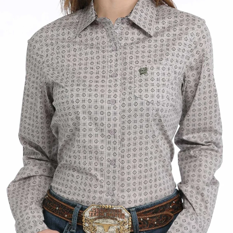 women's seamless short sleeve t-shirt -Cinch Women's L/S Floral Geometric Western Button Down Shirt in Lilac