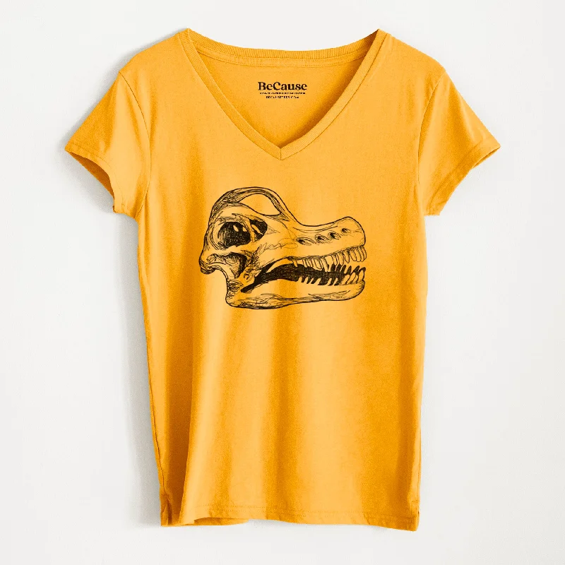 women's seamless short sleeve t-shirt -Brachiosaurus Skull - Women's 100% Recycled V-neck