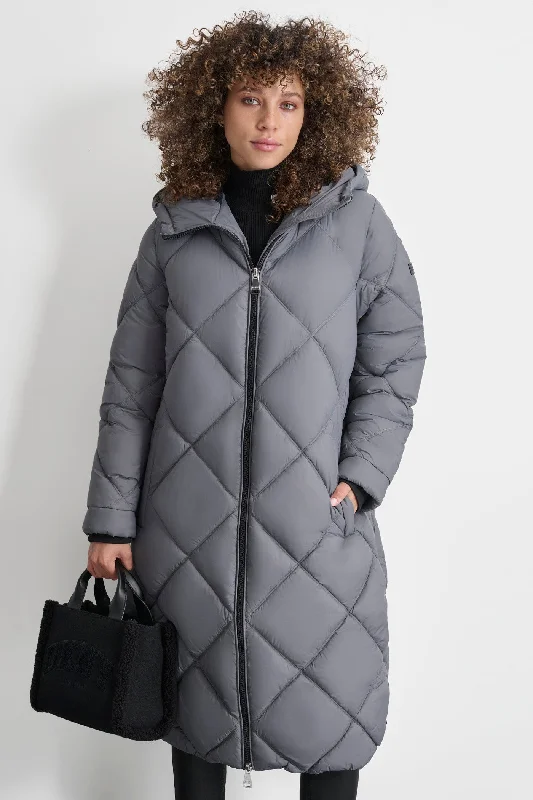 soft touch sherpa coat for women -SILKY LONG QUILTED PARKA