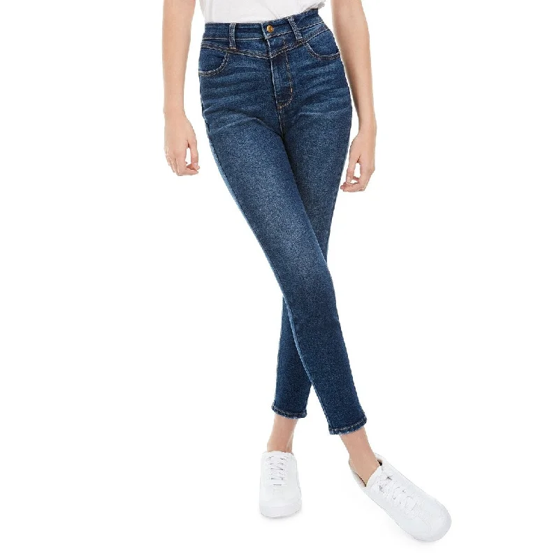 ladies' cropped denim pants -Vanilla Star Juniors' Real Cheeky High-Rise Jeans Blue Size 5