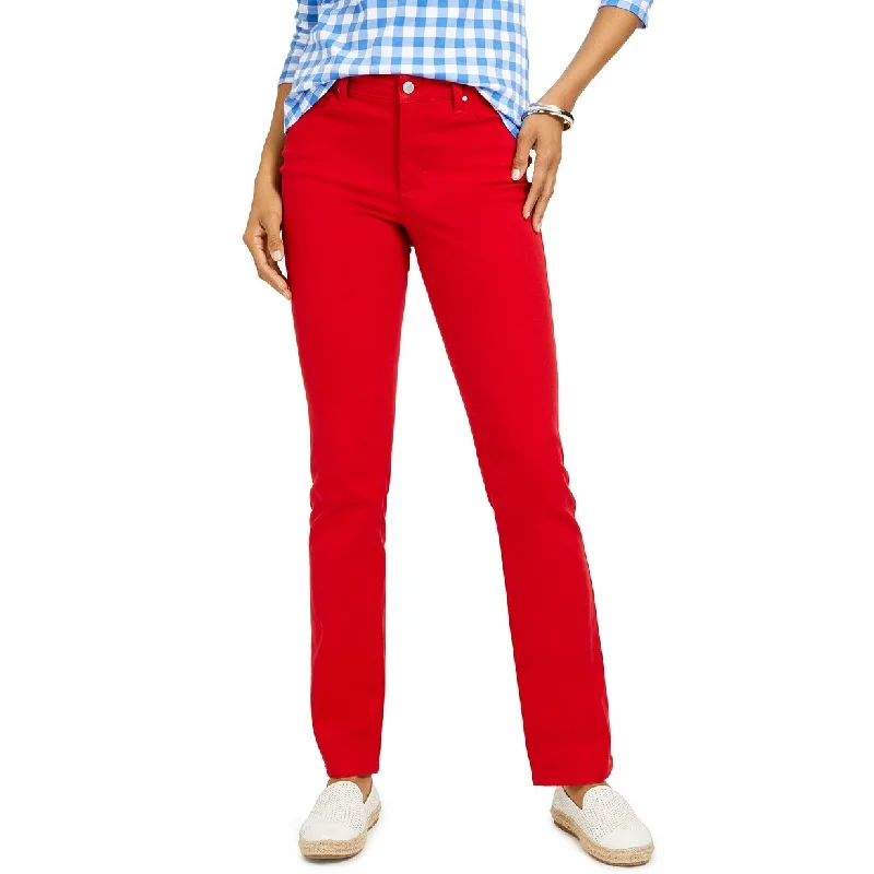 trendy cropped flare jeans for ladies -Charter Club Women's Petite Lexington Straight-Leg Jeans Red Size 12 P