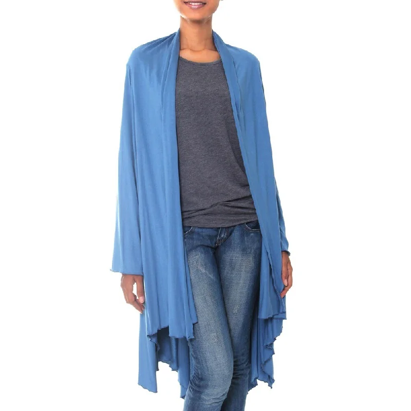 casual oversized shacket for women -Handmade Rayon Jersey 'Sapphire Grace' Jacket (Indonesia)