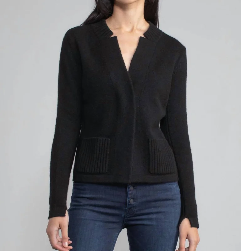 women's slim fit blazer -Stretchy Cashmere Jacket In Black