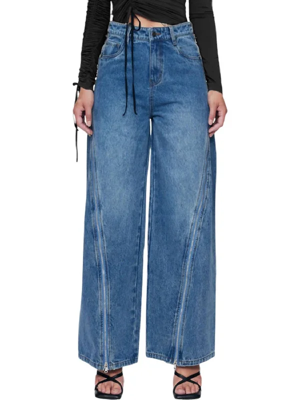 women's paperbag waist jeans -Zipper Jeans In Indigo