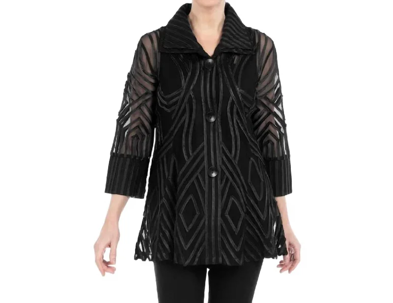 women's cropped bomber jacket -Two-Tone Soutache Jacket In Black