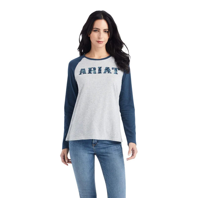 stylish slim fit short sleeve tee -Ariat Women's REAL Ariat Baseball Shirt, Heather Grey|Midnight Blue