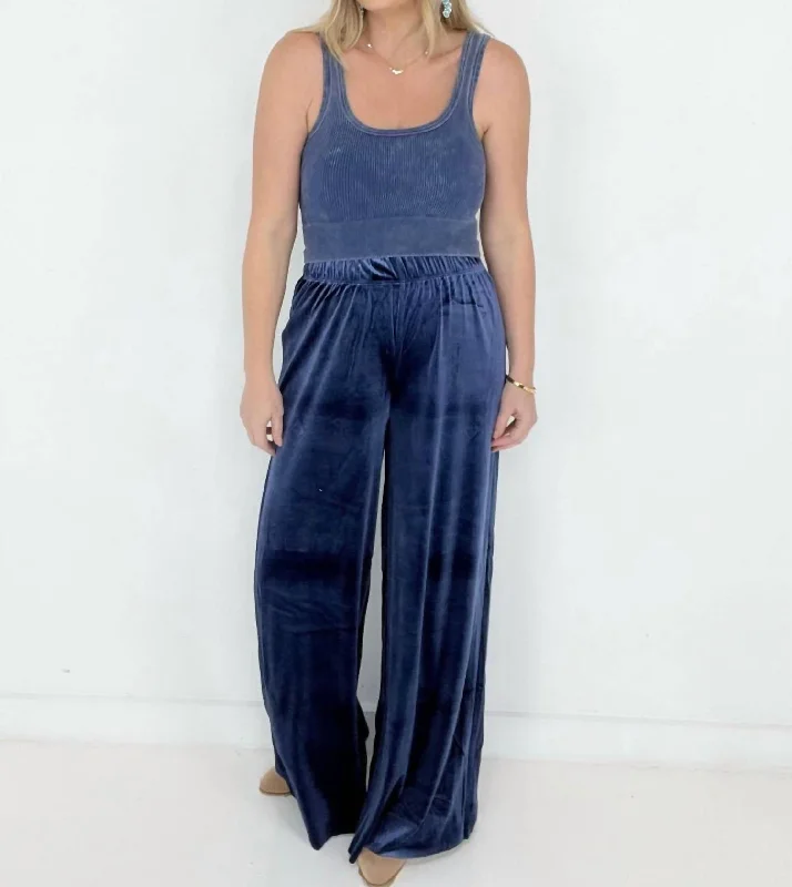 classic straight-fit jeans for women -Velvet Wide Leg Pants In Navy