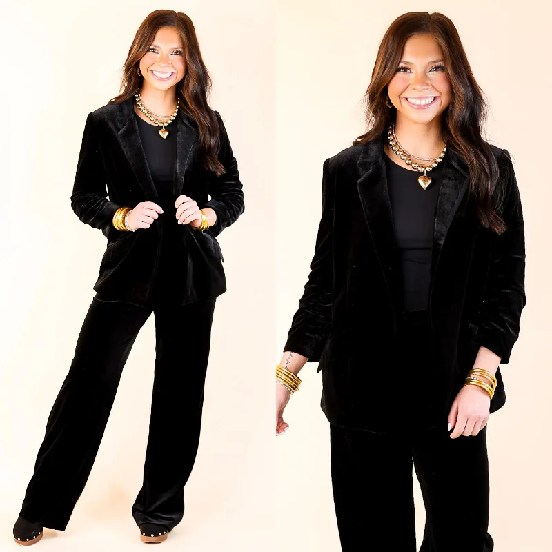 sophisticated evening coat for women -Chic Arrival 3/4 Sleeve Velvet Blazer in Black