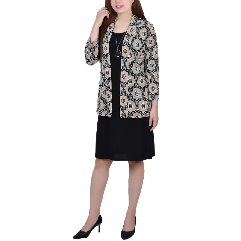 ladies' waterfall drape coat -NY Collection Womens Petites Printed Knit Open-Front Blazer