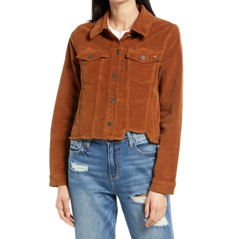 classic women's wool coat -Hidden Jeans Women's Crop Corduroy Jacket Orange Size Large