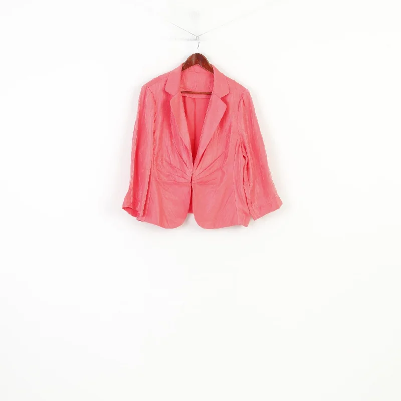 cropped wool blazer for women -Vintage Women XL Blazer Shiny Pink Shoulder Pads Jacket 7/8 Sleeve Wedding Party Vintage  Top