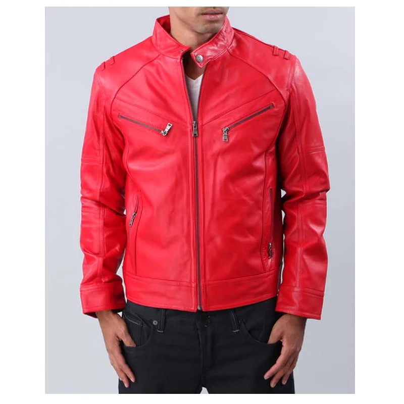 sleek minimalist coat for women -Men Red Fashion Leather Jacket | Designer Premium Leather Jacket