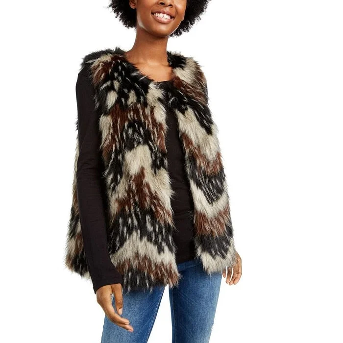 sustainable eco-friendly coat for women -Say What Junior's Faux Vest Brown Size Large