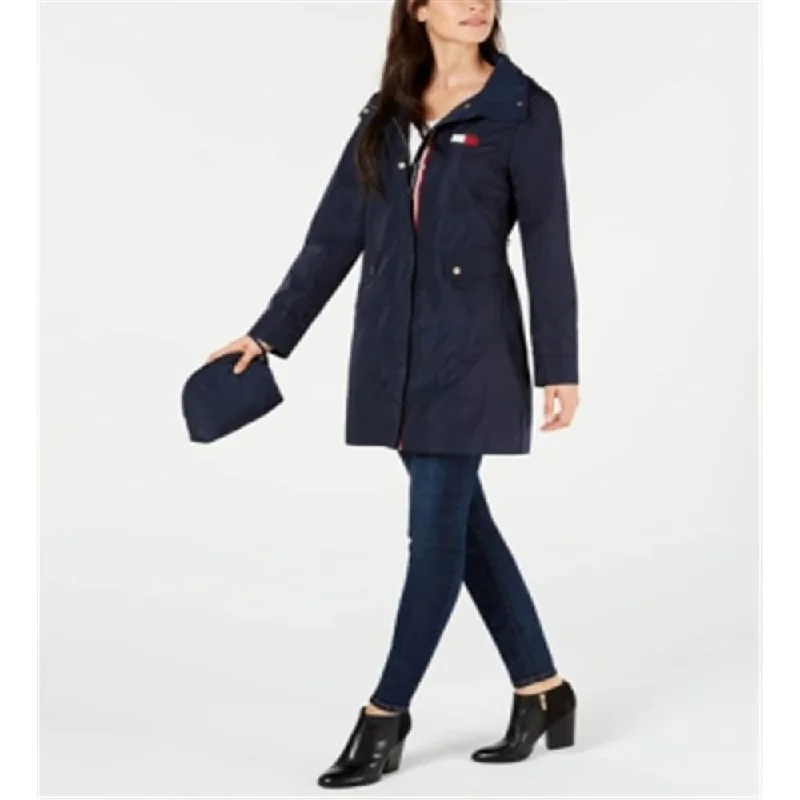 women's teddy bear coat -Tommy Hilfiger Women's Packable Anorak Jacket Blue Size 2XL