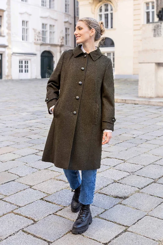 long elegant trench coat for women -Silvia - Women's Petite Loden Coat in Green