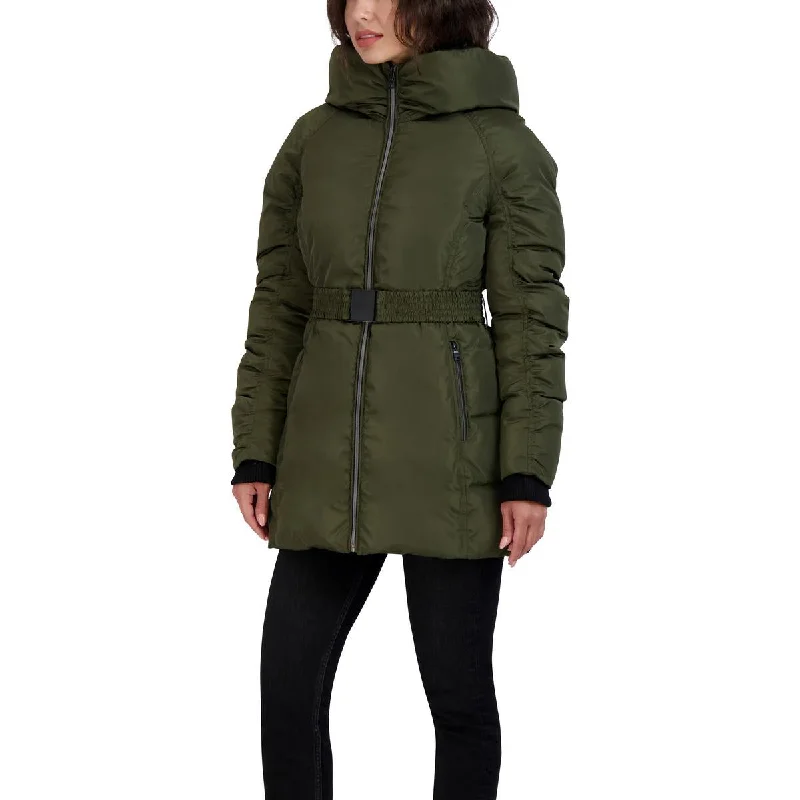 stylish fleece-lined coat for women -Womens Hooded Long Parka Coat