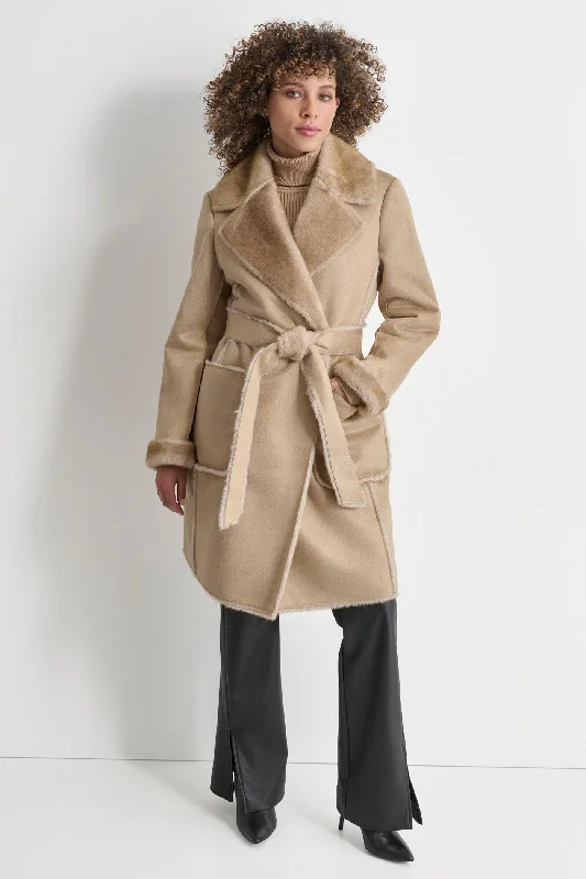 women's oversized corduroy jacket -MINK BONDED SUEDE COAT