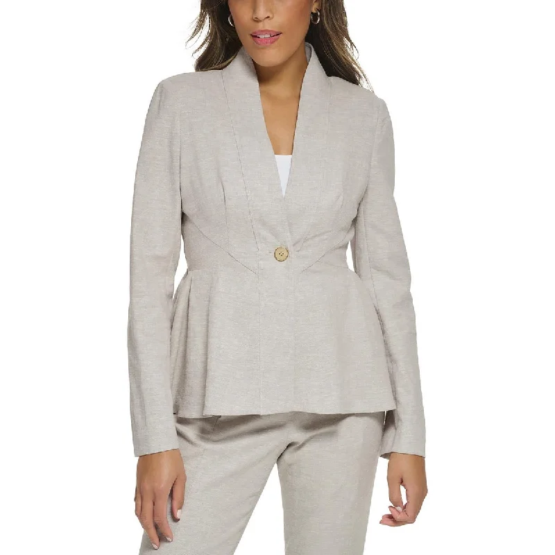 women's teddy bear coat -Donna Karan Womens Spring Fling Peplum Linen One-Button Blazer