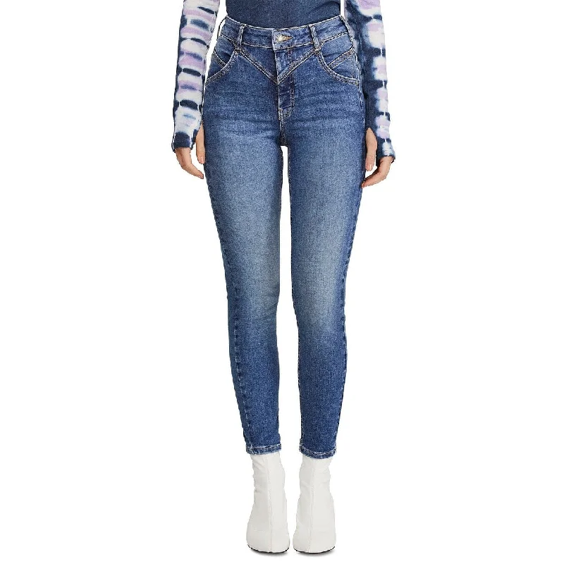 stylish front-slit jeans for women -Free People Women's Riley Seamed Skinny Jeans Blue Size 30