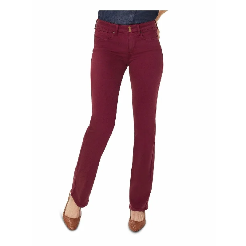 trendy cropped flare jeans for ladies -NYDJ Women's Marilyn Double Snap Straight Leg Jeans Dark Red Size 12