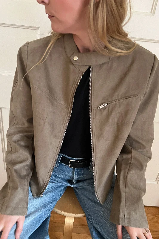 professional work blazer for women -VEGAN SUEDE MOTO JACKET