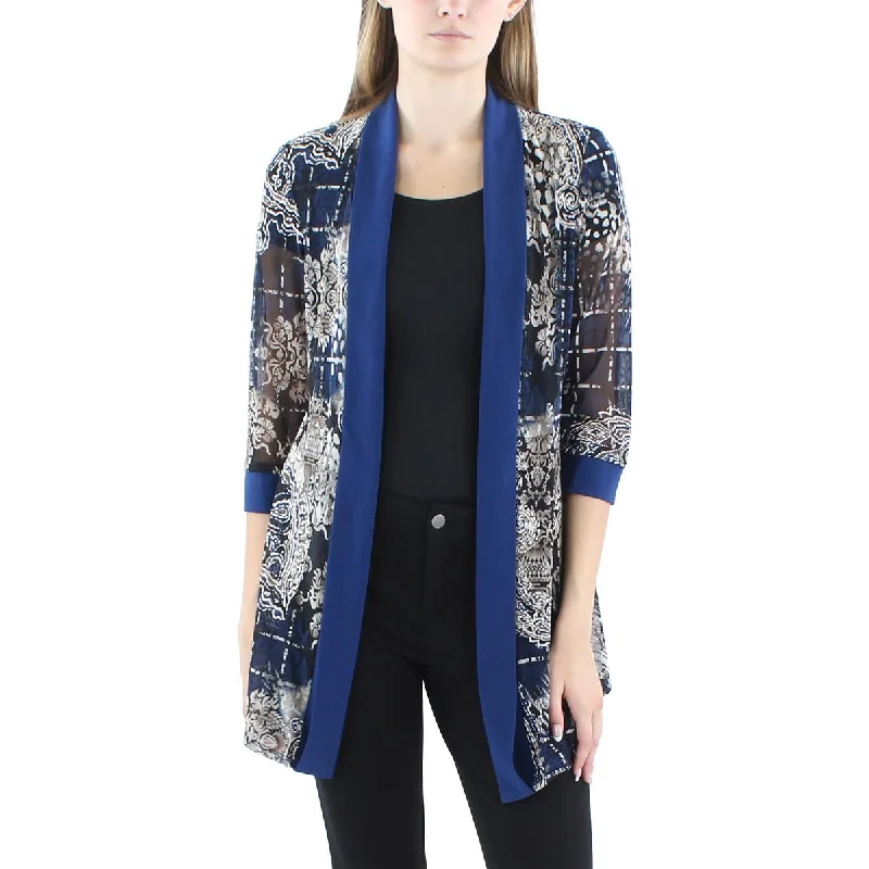 zip-up casual anorak jacket for women -R&M Richards Womens Petites Printed  Duster Blazer