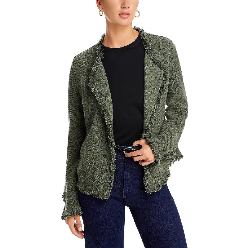 lightweight quilted jacket for women -Nic + Zoe Womens Fringe Cardigan Open-Front Blazer