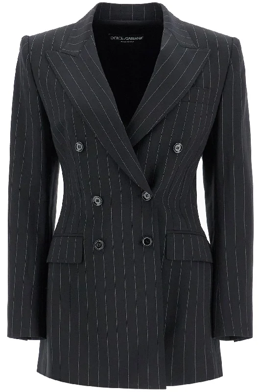 cropped wool blazer for women -Dolce & Gabbana Women's Double-Breasted Pinst