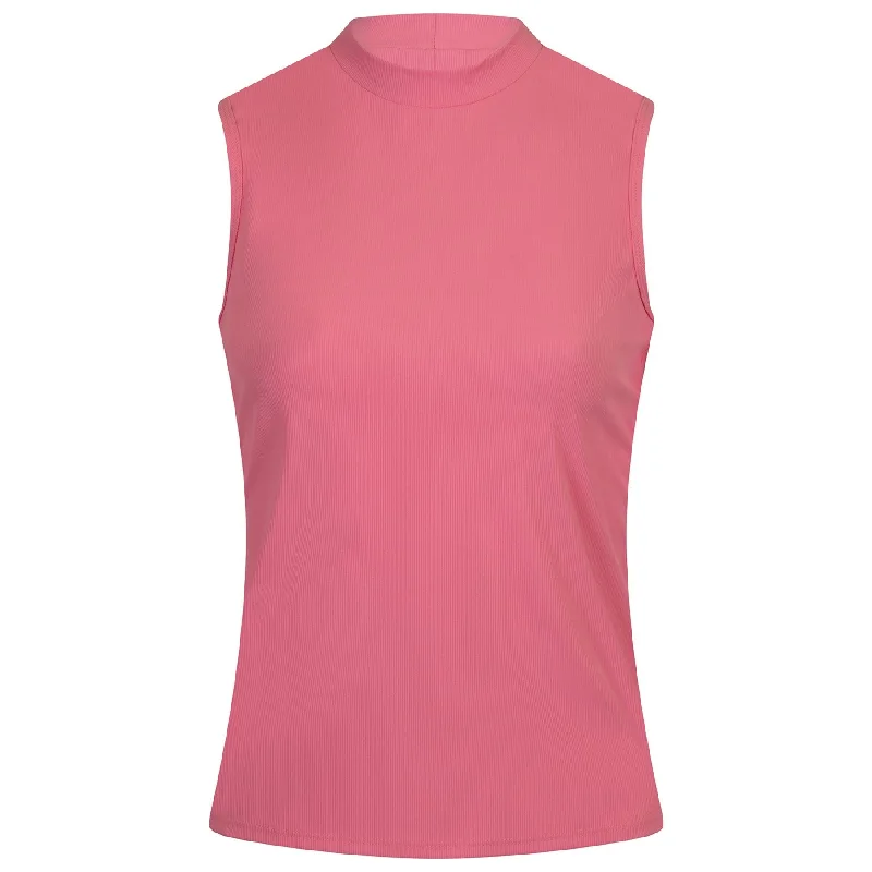 trendy front-twist short sleeve blouse -Womens Sleeveless Mock Neck Rib Top Sachet Pink - AW24