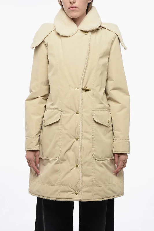 long elegant trench coat for women -Fay Pile-Borg Paded Parka with Hanger Detail