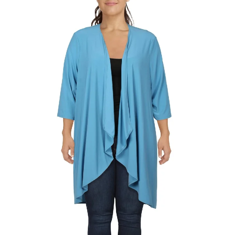 women's double-breasted coat -R&M Richards Womens Plus Open Front Drapey Duster Blazer