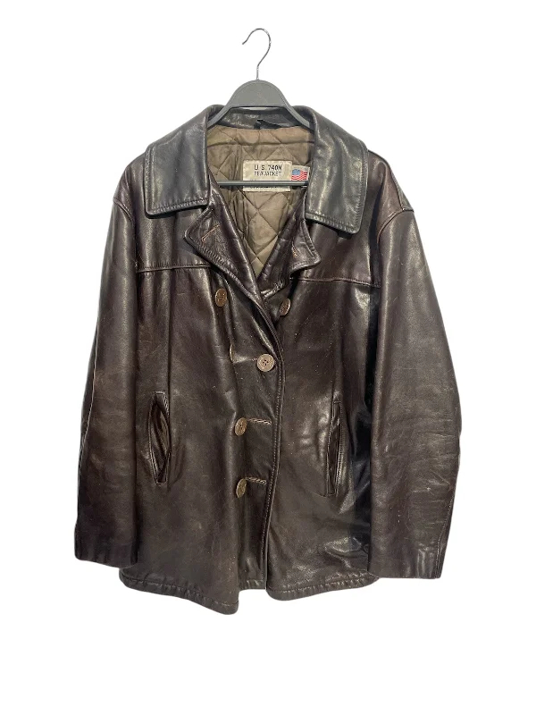 cropped faux leather jacket for women -Schott/Leather Jkt/46/Leather/BRW/US740 PEA JACKET