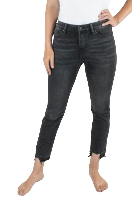 ladies' vintage washed jeans -High Rise Straight Leg Jeans In Washed Black