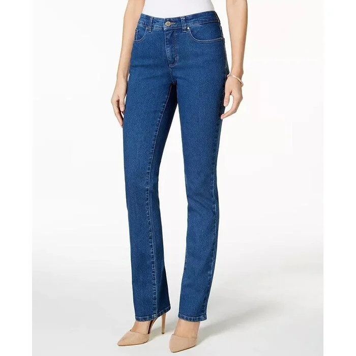 ripped vintage denim for ladies -Charter Club Women's Lexington Straight-Leg Jeans Blue Size Square 18