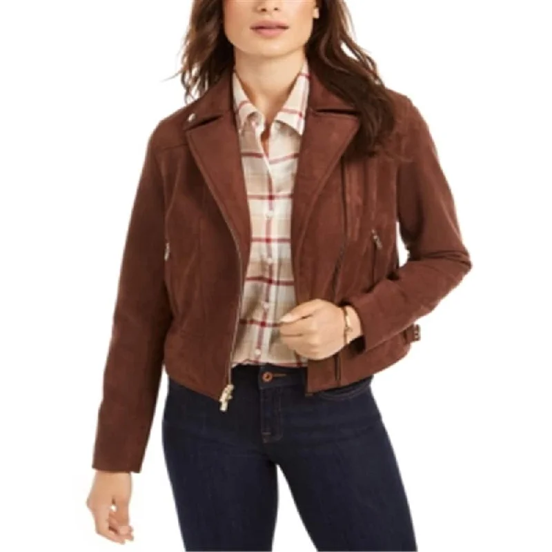 casual coats for women -Tommy Hilfiger Women's Faux Suede Moto Jacket Brown Size Small